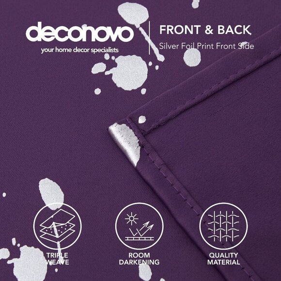 New Deconovo Mauve Rose Purple Silver Foil Blackout  Curtains - Picture 7 of 14